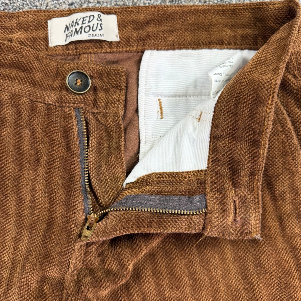 Naked & Famous Tapered Chino Heavy Velvet Twill Men 28 Brown Japanese Fabric - Picture 3 of 13
